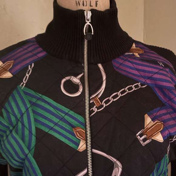 LAUREN RL Stylish Black Jacket with Green and Purple Accents - Picture 2 of 12